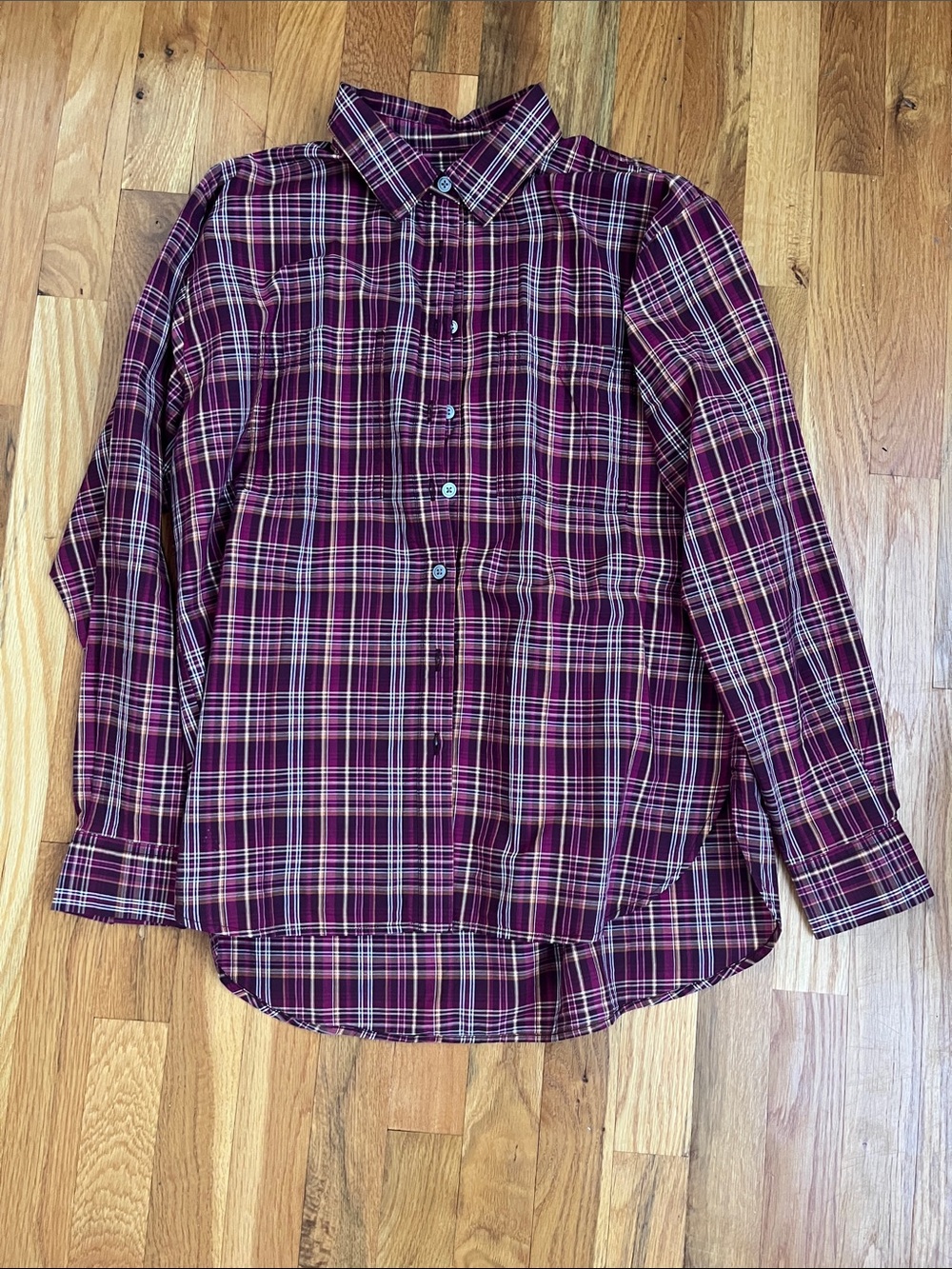 Plaid Button-Up Shirt in Burgundy and White